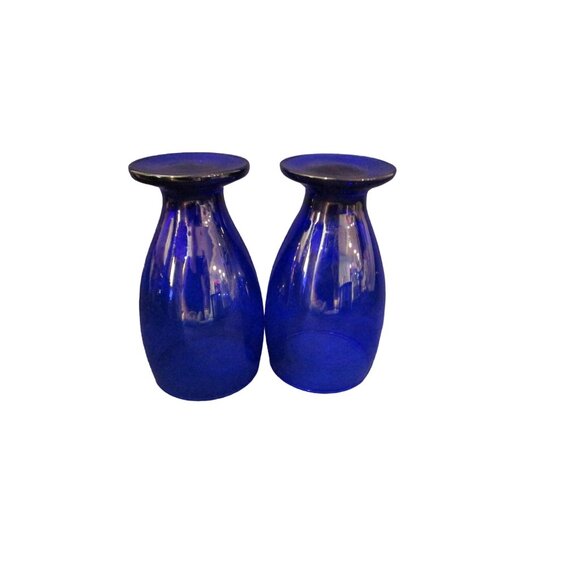 Vintage Cobalt Blue Glass Footed Goblets Set of 2 EUC Unmarked - Picture 7 of 12